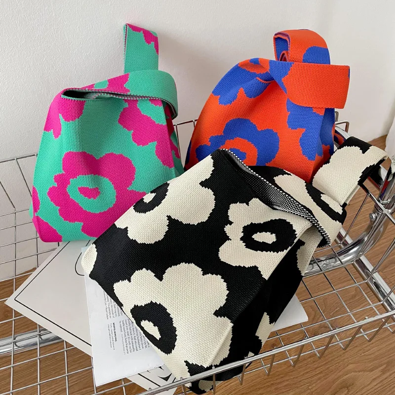 

Heart polygon Women Knitting bag Design Knitted Dot Bags Shoulder Woven Bag Underarm Bag Eco Small Shopping Handbag