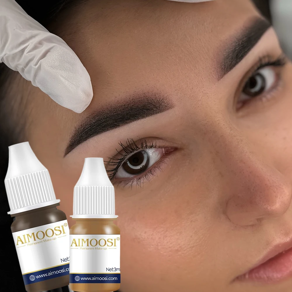 AIMOOSI – Micropigmentation des sourcils, 18 couleurs, pigment de maquillage Semi-Permanent pour Eyeliner, fournitures d'encre de tatouage organique noir marron