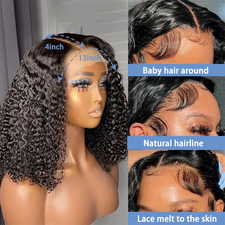 Human Hair Wigs Short Bob Lace Wig 13X4 Transparent Lace Front Deep Water Wave 4x4 Closure Frontal Human Hair Curly 200% For Women