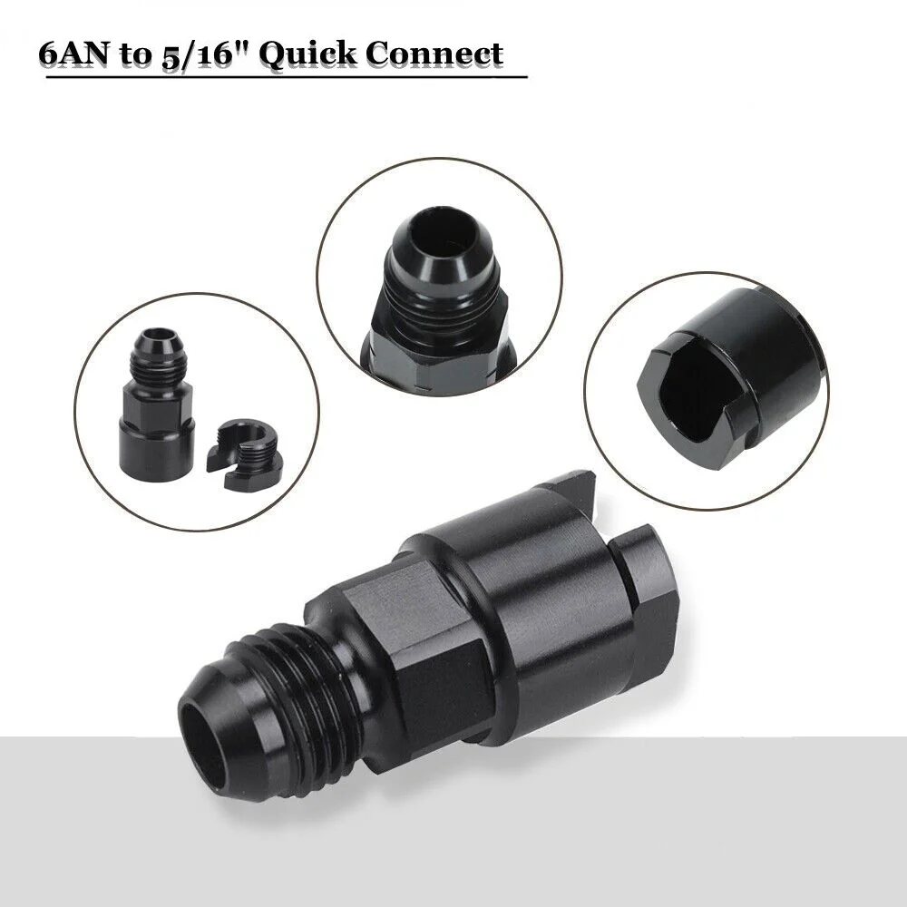 6ANFuelAdapterFittingto516GMQuickConnectWThreadFemaleBLACK