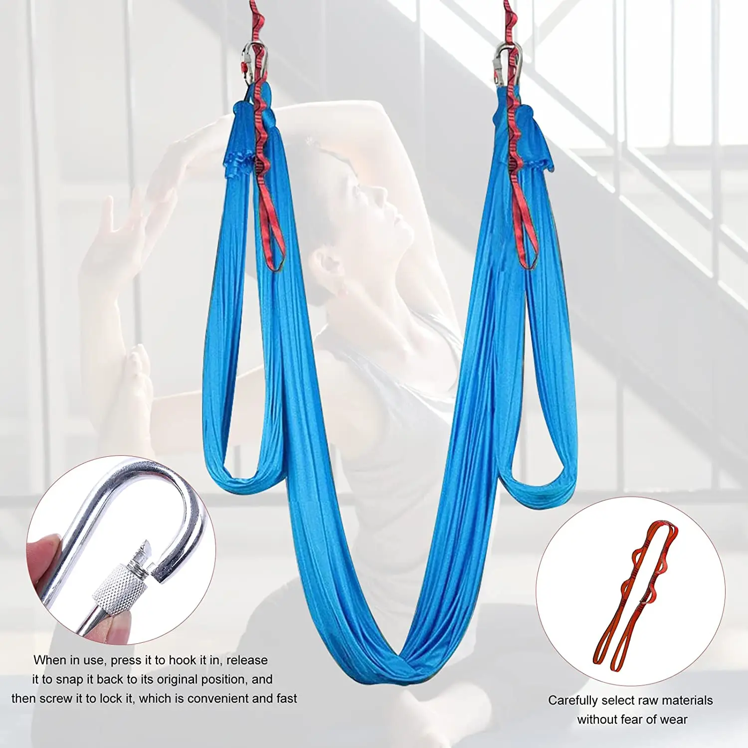 2 PCS Yoga Stretching Belt Daisy Chains Yoga Hammock Extension Straps 2 Screw Locking Carabiner Hooks