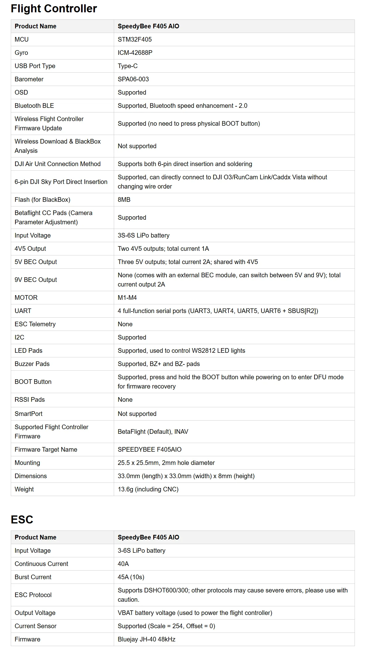 Description Picture 2 of itemSpeedyBee F405 AIO 40A 25.5x25.5mm 3-6S Flight Controller for DJI O3 RunCam Link Caddx Vista FPV Freestyle Drones DIY