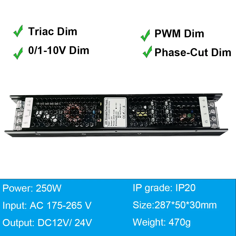 무소음 디밍 변압기, LED 스트립 조명용 디밍 전원 공급 장치, 220 24, 60W, 100W 트라이액 0-10V, 1-10V