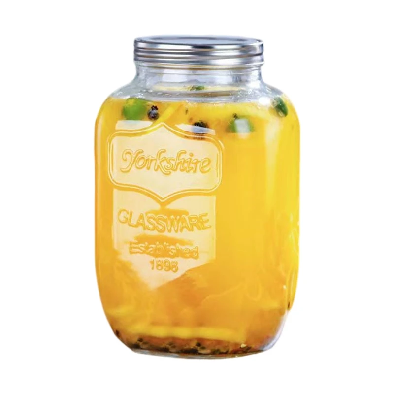 Hot Selling 4L Glass Mason Jar with Metal Lids, Metal Stand And Tap For Lemon Water 6
