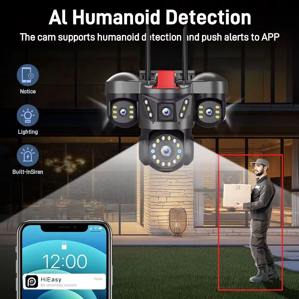 ANSVICAM 10K 20MP WiFi Outdoor IP Camera UHD Four Len Four Screen PTZ 16X Zoom ONVIF Security Cameras CCTV Wireless Surveillance 4