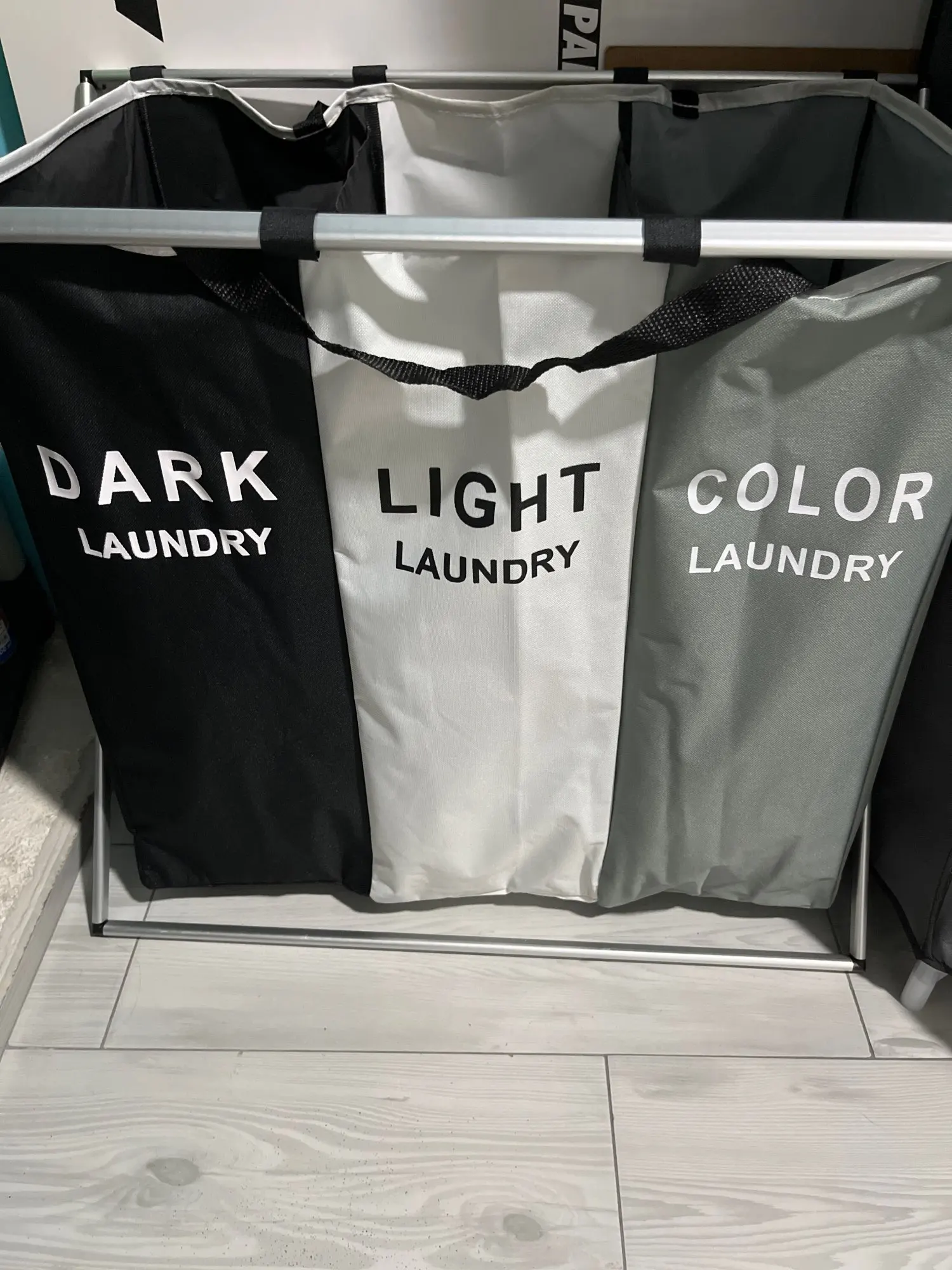 Dirty Clothes Storage Basket Three Grid Organizer Basket Collapsible Large Laundry Hamper Waterproof Home Laundry Basket photo review