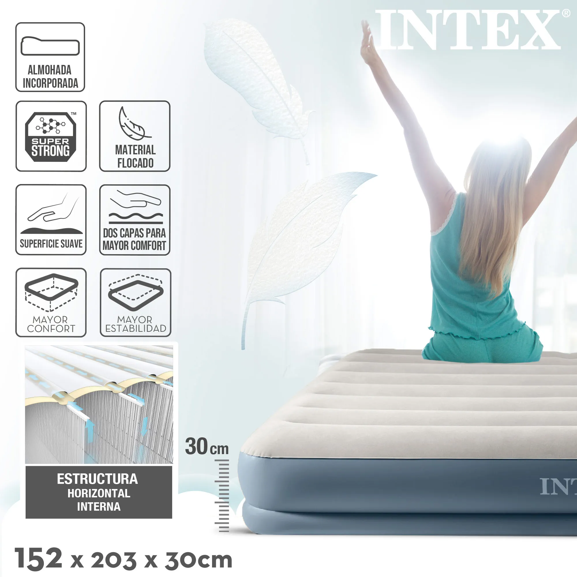 Colchón Hinchable Intex Dura-beam Standard Pillow Rest - 99x191x42