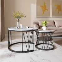 Ensemble de 2 tables basses rondes pour canapé, table d'appoint, structure en métal, noir, grande : 70 x 70 x 45 cm ; petite : 45 x 45 x 40 cm 1