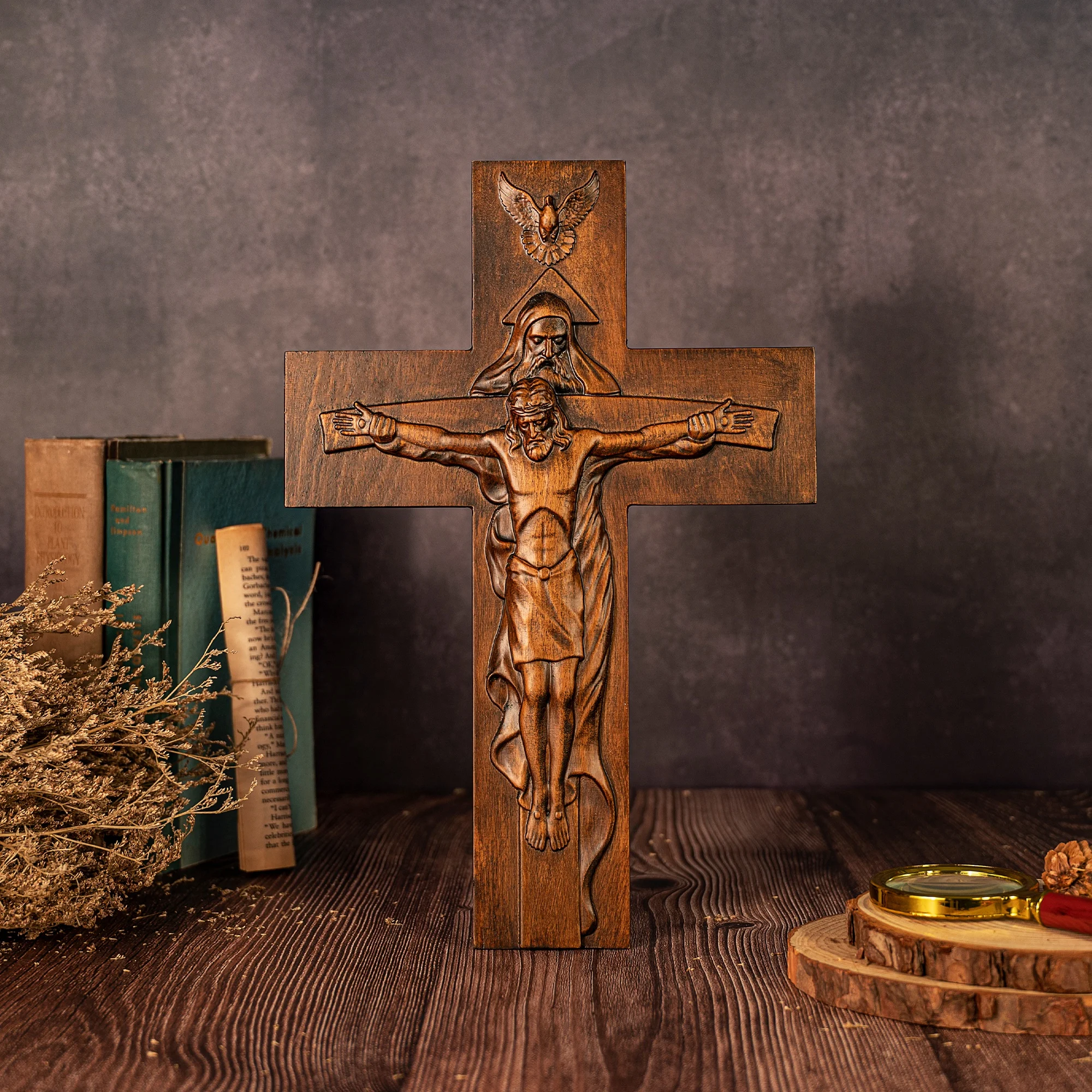 Bible Trinity Christian Cross Holy Father Holy Spirit Jesus Wooden Cross  Religious Wood Carving Church Home Wall Decoration - Wall Crosses -  AliExpress