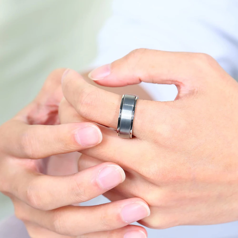 Trendy Stainless Steel Black Rings For Men Women Wedding Tungsten Carbide Rotatable Fidget Spinner Rings Anxiety Jewelry 6/8mm 2