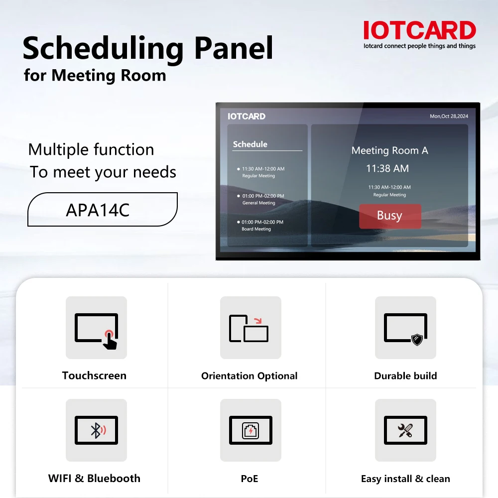 Meeting Scheduling Panel Meeting Schedular 14 inch Conference Booking System Tablet with LED Lights PoE Panel for Office