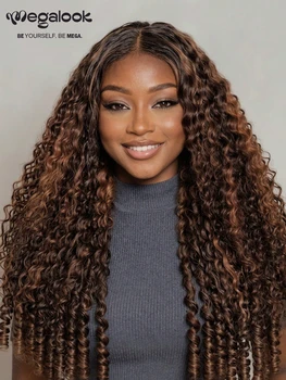 4P30 Highlight 13x6 Parrucche in Capelli Umani con Frontale in Pizzo, Capelli Vergini Ricci Birmani con Laccetti, Pizzo Pre-Tagliato, Pronte all'Uso