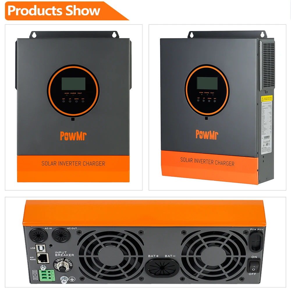 PowMr 3.2KW 110V 하이브리드 태양광 인버터 24V 리튬 배터리용 순수 사인파 100A MPPT 컨트롤러 태양광 패널 90V-108V 내장