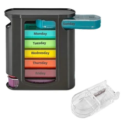 Stackable Weekly Pill Organizer with Four Daily Compartments: Morning, Noon, Evening, and Night (Black Colorful 2Pcs)
