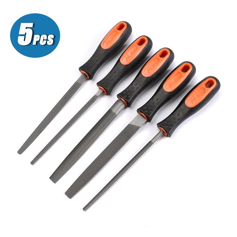5PCS8InchMetalFileSetMediumCutFlatTriangleHalfroundRound