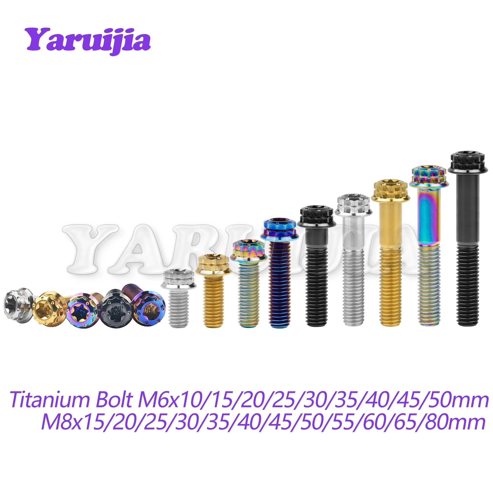 Yaruijia Titanium Bolt M6/M8x10~80mm Pitch1.0/1.25mm 12 Points Flange Torx Head Screw for Bike Motorcycle Calipers Refitted