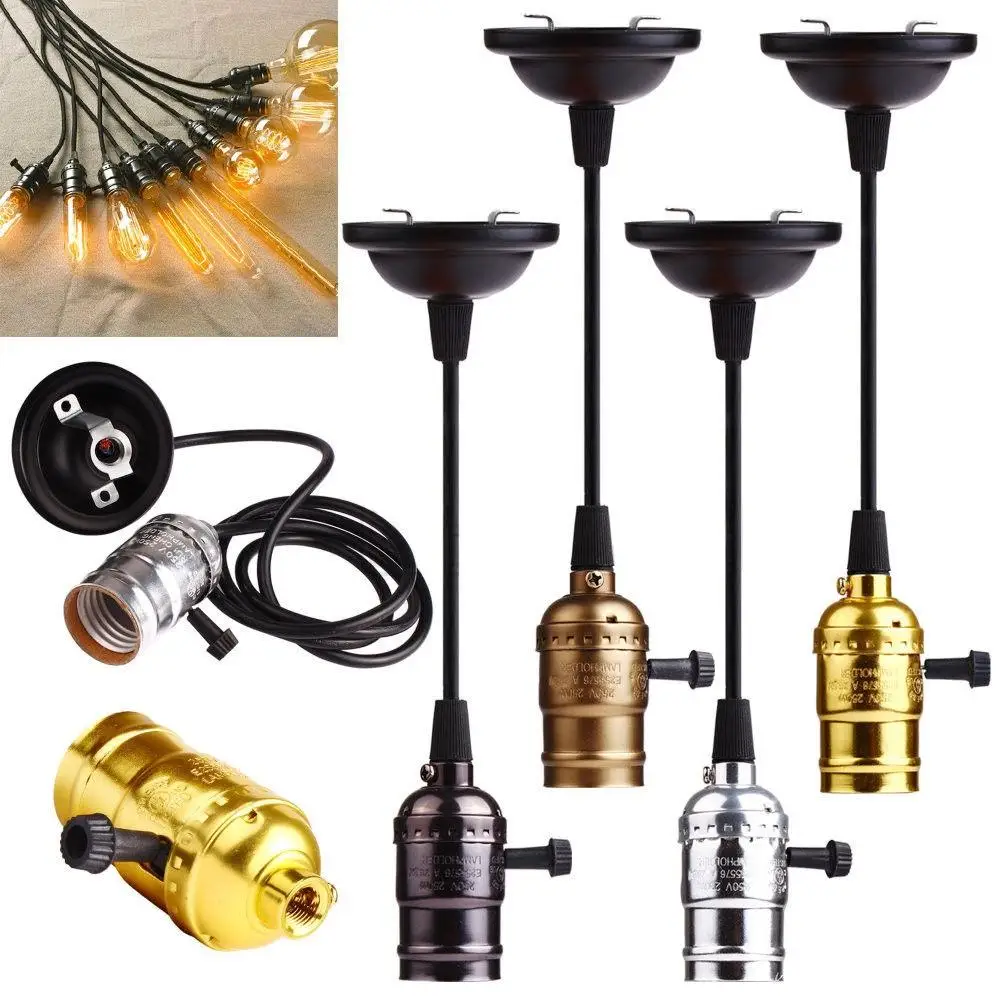 Lamp Holder Retro Vintage E26 E27 Screw Bulb Socket Aluminum Shell With Switch Pendant Lighting Lampholder Ceiling Light Base