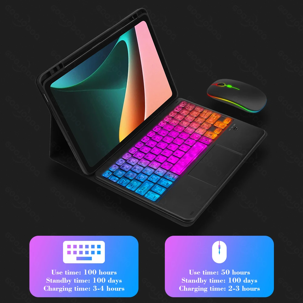 For Xiaomi Pad 5 Case Keyboard Cover with Pen Slot For Xiaomi Mi Pad 5 Pro Portugues Russian Rainbow Bluetooth Keyboard tablet case,ipad keyboard case