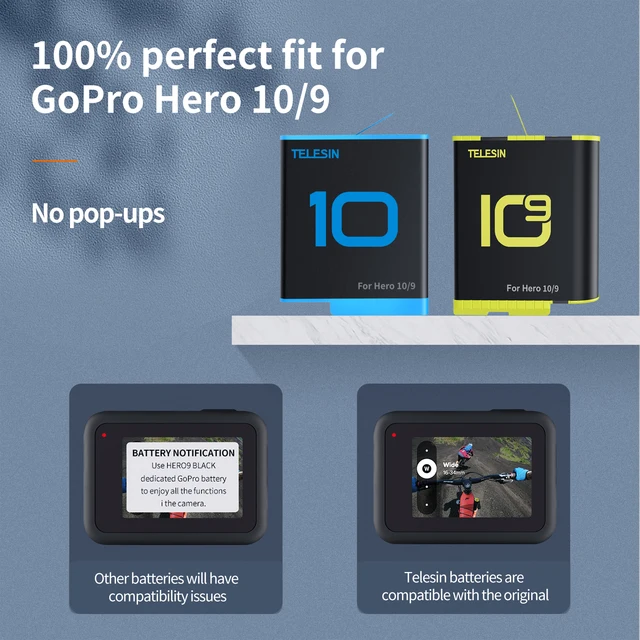 Batteria telescopica 1750 mAh per GoPro Hero 10 3 vie LED Light Battery Fast Charger Box TF Card Storage per GoPro Hero 9 accessori 4