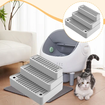 3Steps Cat Litter Box Ramp Automatic Cat Toilet Feet Filter Non Slip Washable Footboard Leakproof Cat Accessories for Indoor Cat