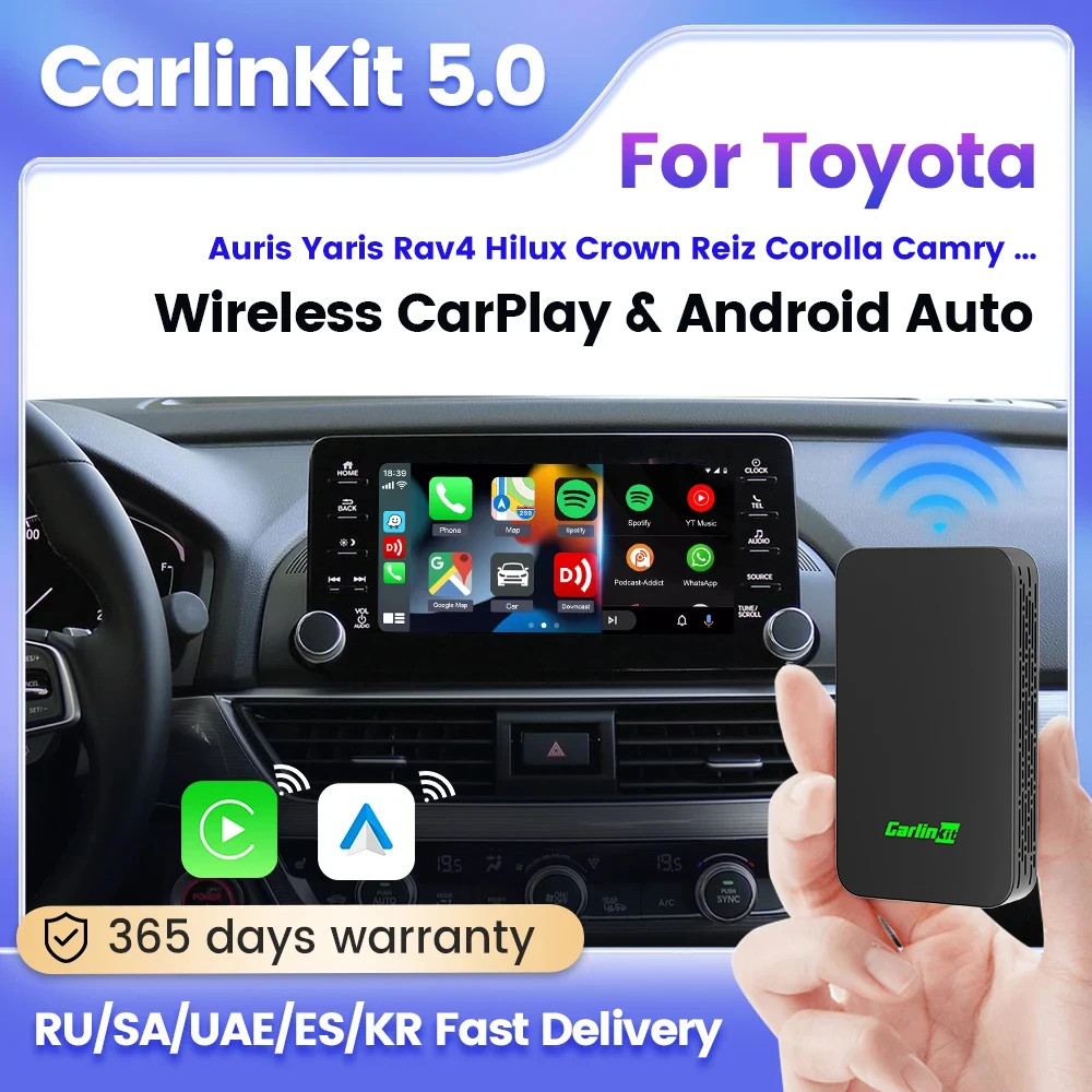 Adattatore Wireless CarPlay AuroraLink 2025 – Plug & Play, WiFi 5.8GHz, Per IPhone E Android, Compatibile Oltre 1000 Auto Dal 2016