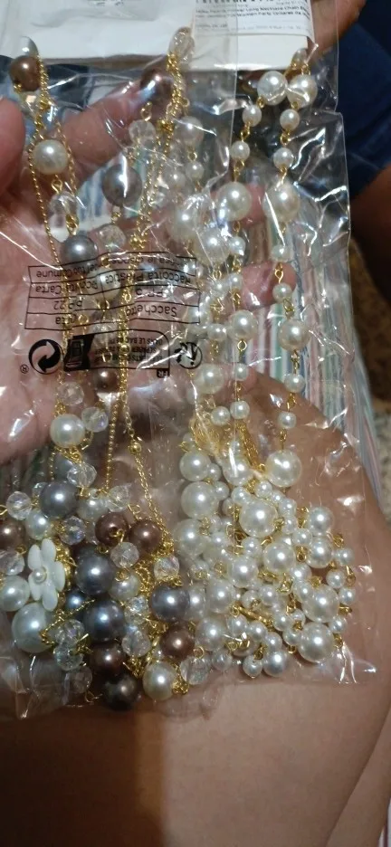Vintage Lady Camellia Pearls Flower Long Necklace Chain photo review