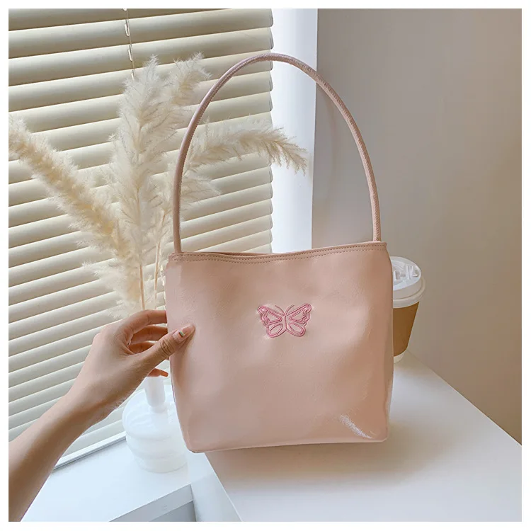 Y2K Butterfly Embroidered Nylon Underarm Shoulder Bag South Korea Niche Letter Portable Bucket Bag Women Handbag Tote Bags