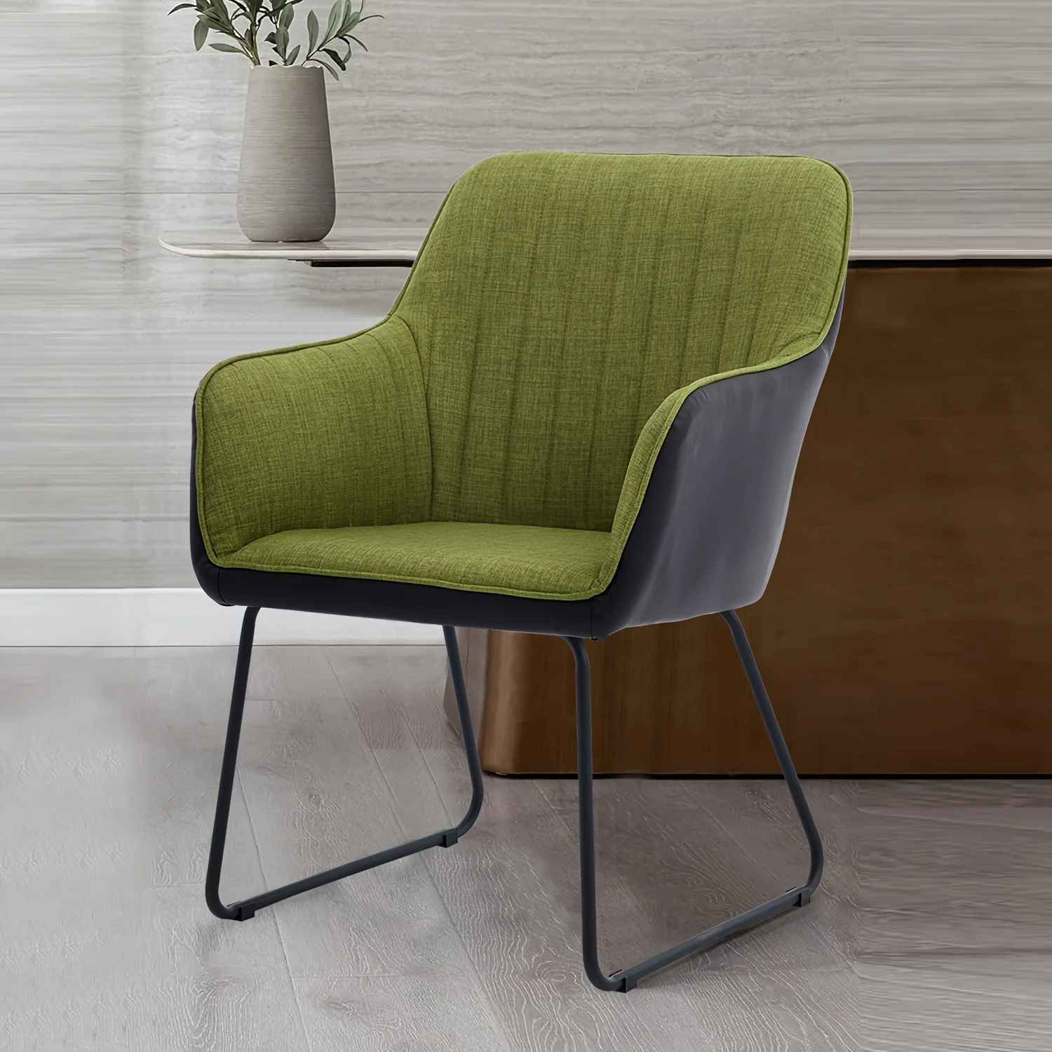 Leisure Chair Dining Chair Integrated Modern Leather Splicing Linen Comfortable Decorative Chair Metal Leg Cushioned Office 1pc 6