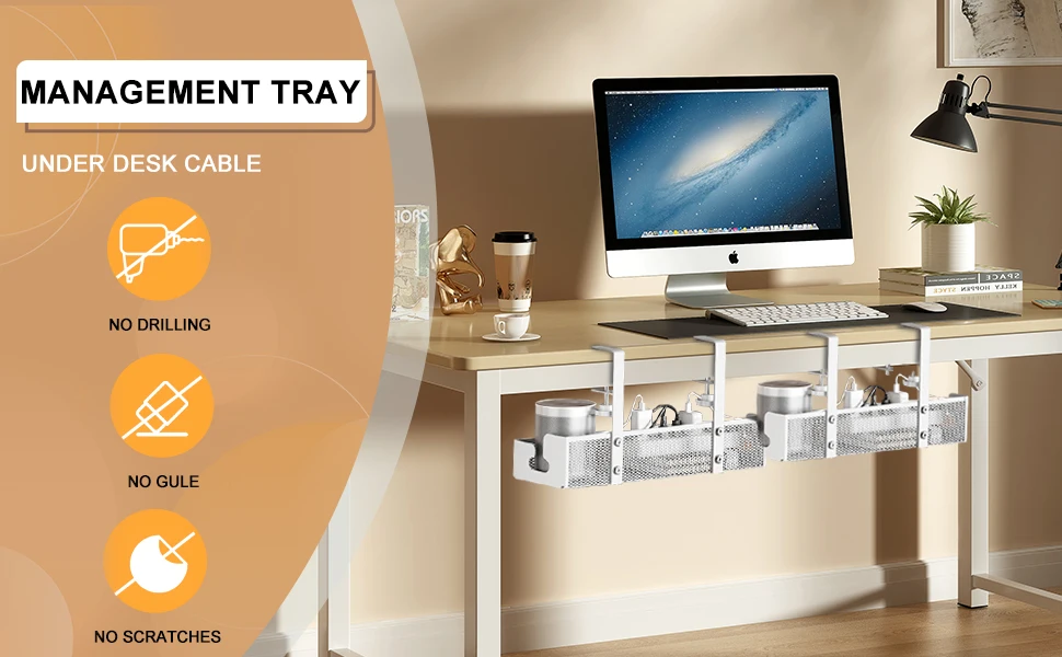 Description Picture 2 of itemUnder Desk Shelf Basket Organizer Kitchen Storage Cabinet No Drilling Extendable Under-desk Cable Management Rack Adjustable