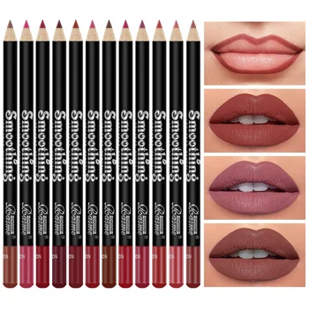 Matita per rossetto opaco nudo a 12 colori Matita per labbra impermeabile a lunga durata Strumento per il trucco delle labbra con fodera per labbra ad alta pigmentazione
