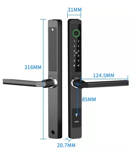 유럽 장붓 구멍 TTLock 방수 지문 RFID 카드 코드 키리스 스마트 전자 도어락, 유리 슬라이딩 알루미늄 도어용 4