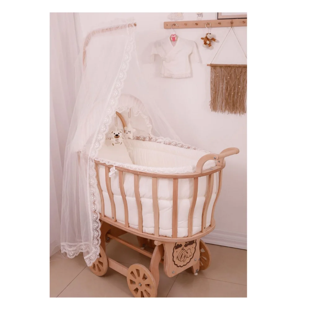 Mir portable en forme de moïse pour bébé, lit massif naturel pour enfant,  oreiller d'athlon, chaise à bascule anti-moustiques, berceau balançoire