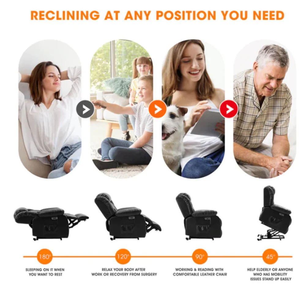 Double motor remote control lift chair, comfortable bedroom recliner for the elderly, leather heated massage chair, sofa chair