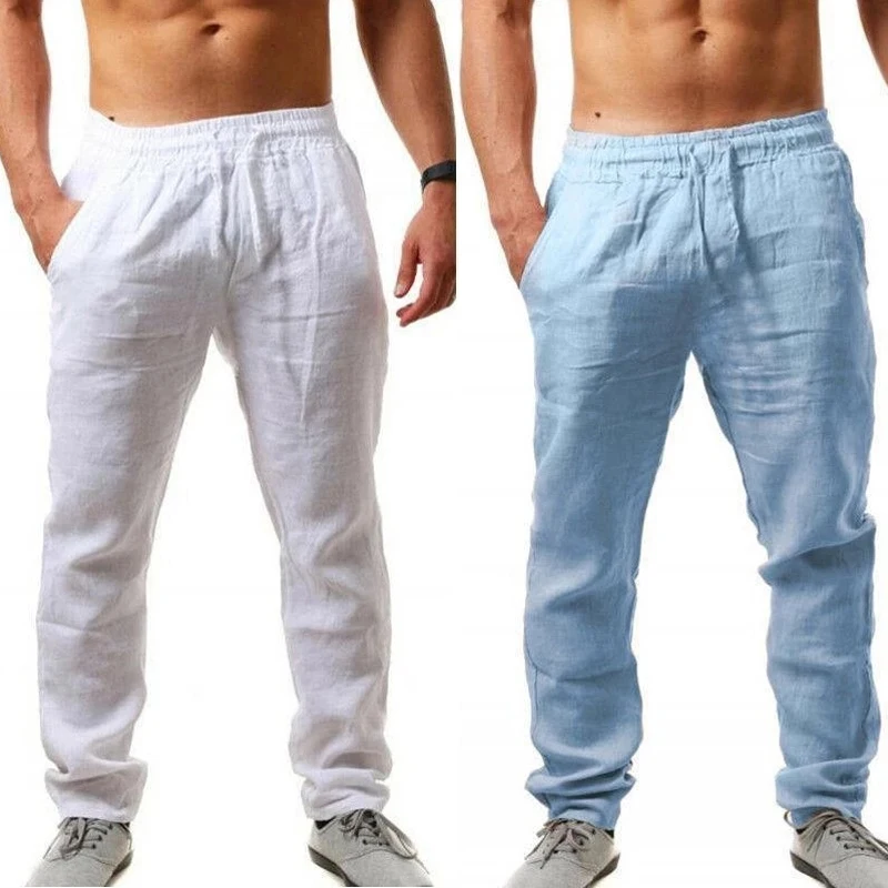 New-Men-Cotton-Linen-Pants-2022-Summer-Solid-Color-Elastic-Waist-Loose ...