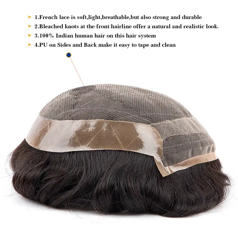 Male Hair Prosthesis Natural Human Hair Toupee Men&rsquo;s Wig 130% Density human hair toupee