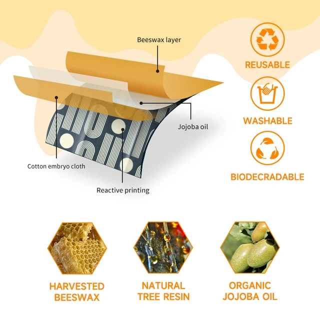 3 tailles (S, M, L) enveloppes de cire d'abeille organique emballage alimentaire frais durable, sac de boulanger Xl, papier de cire, emballage alimentaire réutilisable de cire d'abeille 3