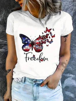 Women's Patriotic Butterfly - Freedom -T-shirt