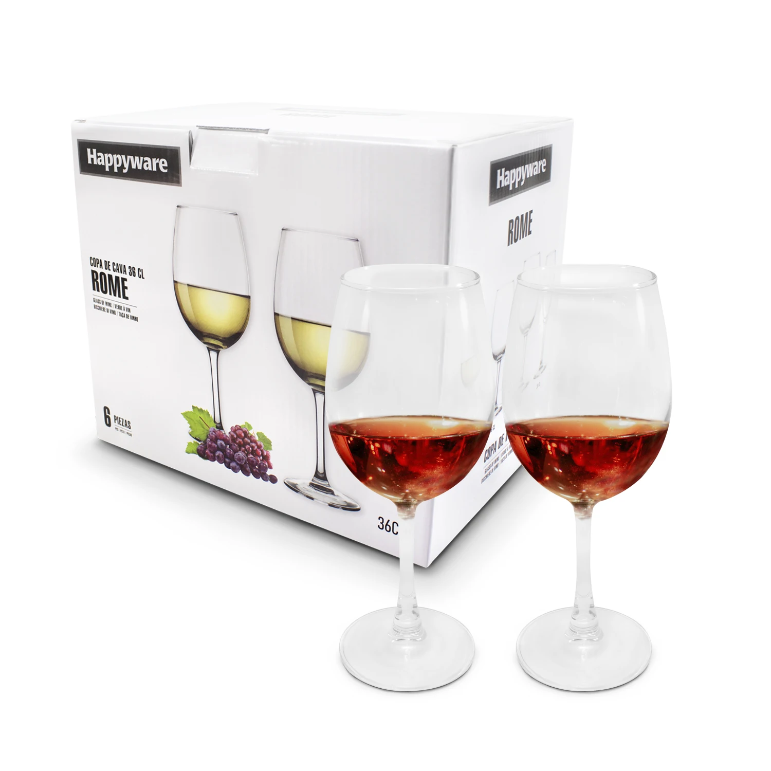 Juego de 6 copas de vino tinto, blanco, rosado. Cristal 360 ml