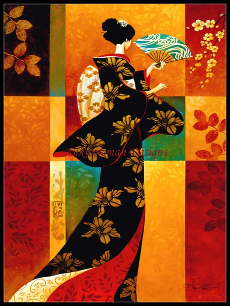 

Kimono Lady II - Counted Cross Stitch Kits - DIY Handmade Needlework Embroidery 14 CT Aida Sets DMC Color