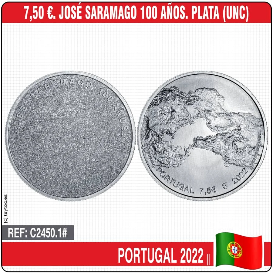 C2450.1 # Portogallo 2022. 7,50 Euro. Josè Saramago 100 Anni (Unc)