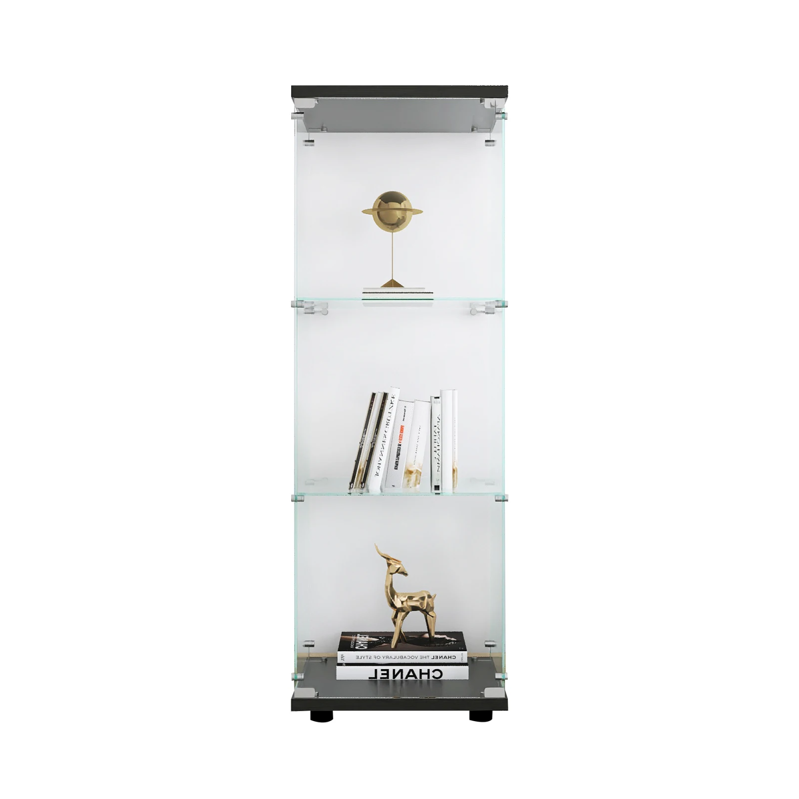 Rosahqnda Glasvitrine mit 3 Regalen und Tür, bodenstehendes Curio-Bücherregal für Wohnzimmer, Schlafzimmer, 16,7 x 14,3 x 49,3 Zoll – Detail 18