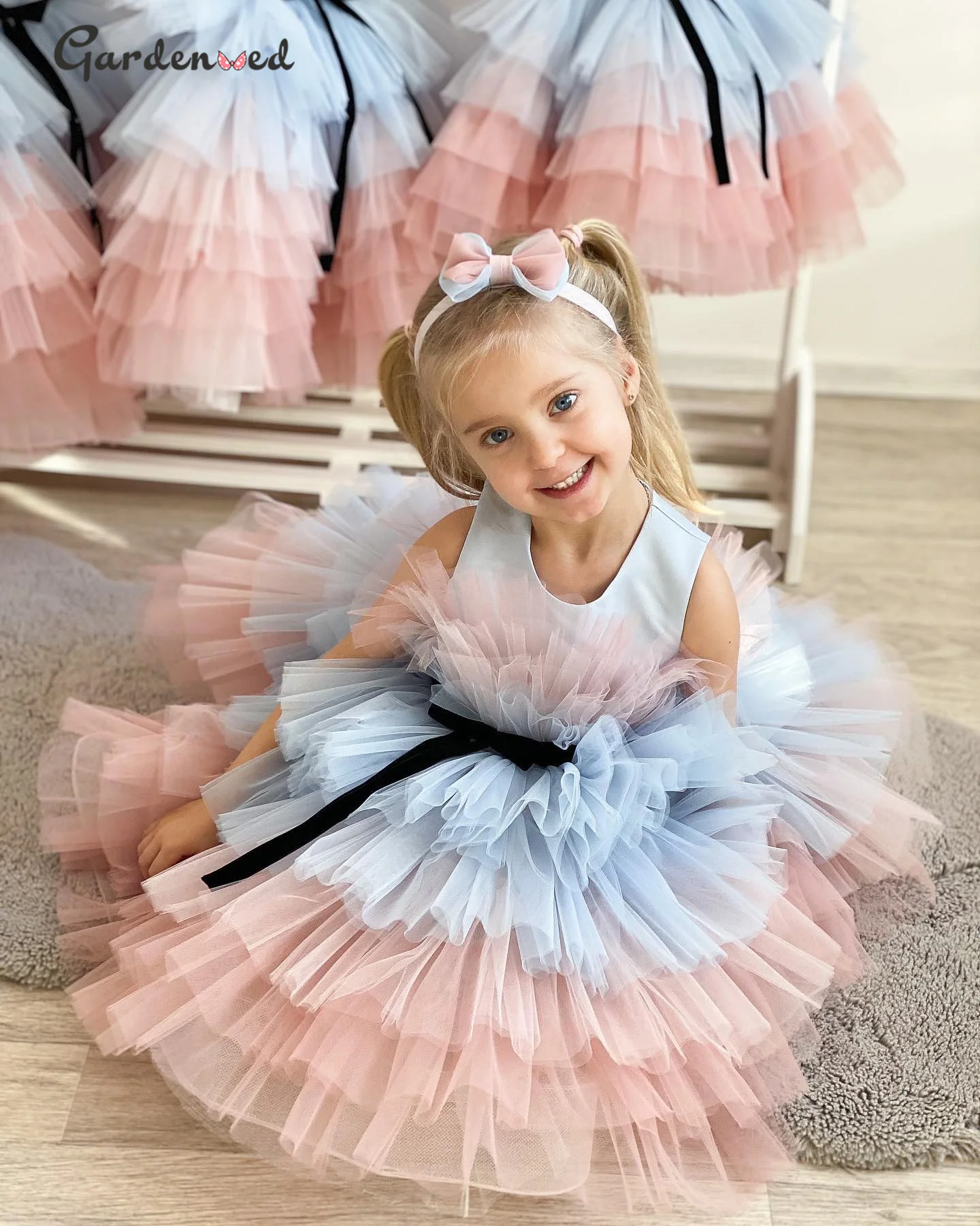 

Gardenwed Kid Party Dress Tulle Pleated Girl Pageant Dress Short Flower Girl Dresses Kid Girl Wedding Dress