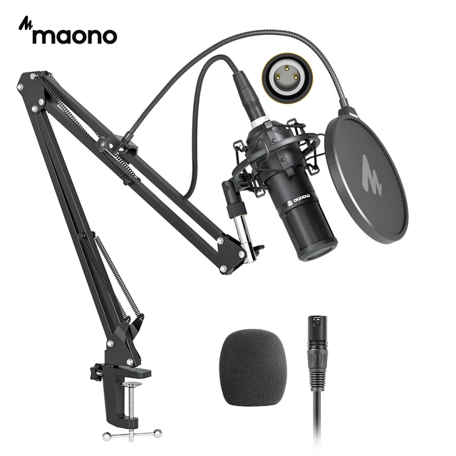 Maono-プロフェッショナルコンデンサーマイクキット,カーディオイドマイク,音声録音,自宅での音声ストリーミング用,モデルpm320s xlr