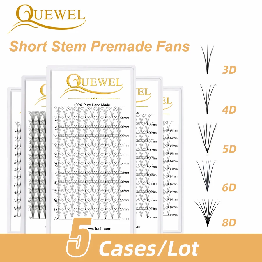 Quewel-5 bandejas de pestañas prefabricadas, voluminosas, rusas, voluminosas, 3D/4D/5D/6D, esponjosas
