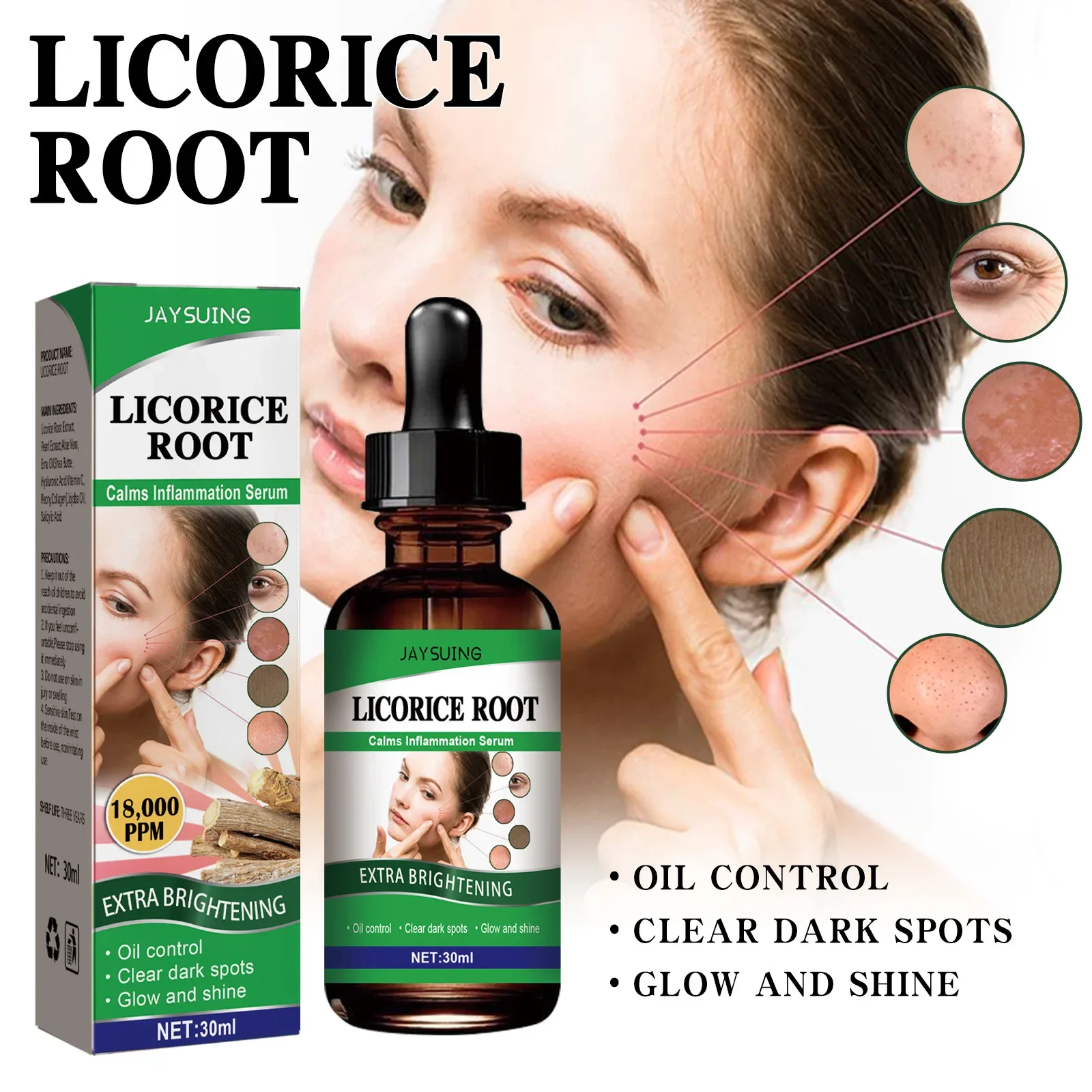 Facial Serum Facial Essence Pore Shrinking Facial Serum Licorice Root Extract Essential Oil Anti Acne W-rinkle Oil Control Blackhead Remove Liquid Face Care