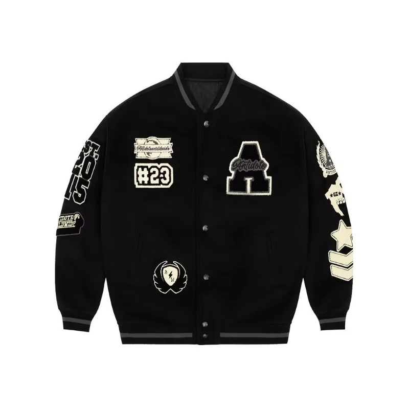 Baseball Jersey with Embroidered Words for Men, Fashion Uniforms, Stand Up Collar, Cardigan Outwear, Mexico Jacket,