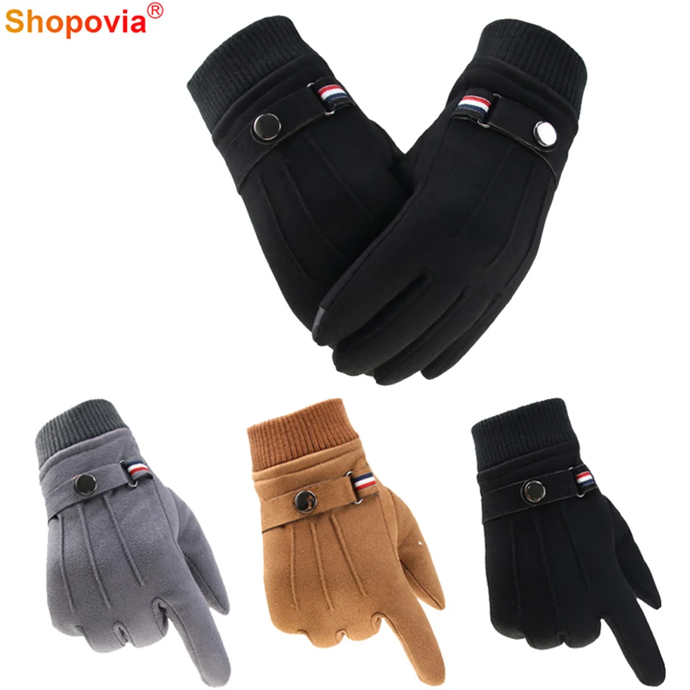 Men Winter Gloves Suede Keep Warm Split Military Finger перчатки Outdoor Thickened Driving Buckle Ski Male Touch-Screen Mittens