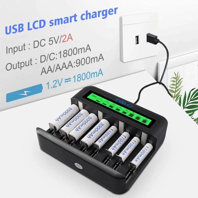Caricabatterie Intelligente LIMETA 8 Slot Per AA/AAA - Display LCD E Ricarica Rapida USB-C Caricabatterie Aa Aaa Li-ion - Foto 5