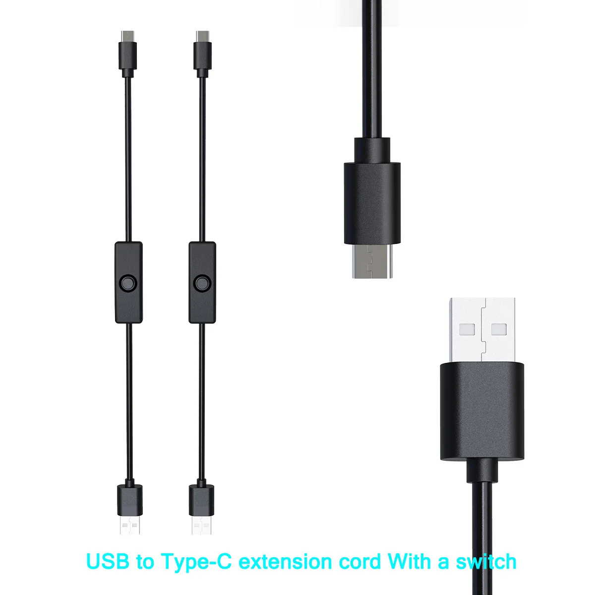 Versatile Type C Power Extension Cord with On/Off Switch – USB-C, Micro-USB, and DC 5.5x2.1mm Connectors, Ideal for Various Devices – 5V