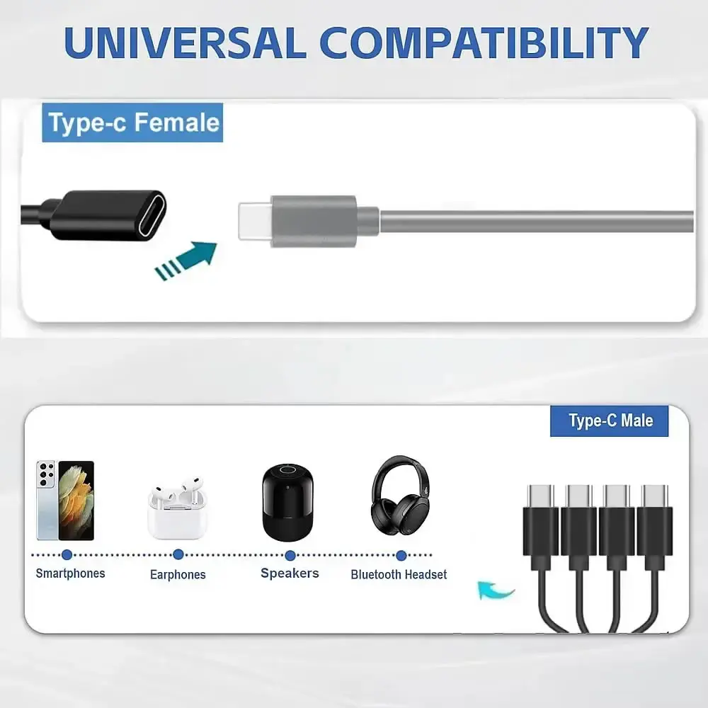 USB C Splitter Cable Type-C Male Female Extension Cord 1 to 3/4/6 Port Type C / Micro USB / IOS Multiple Devices Charging Cable
